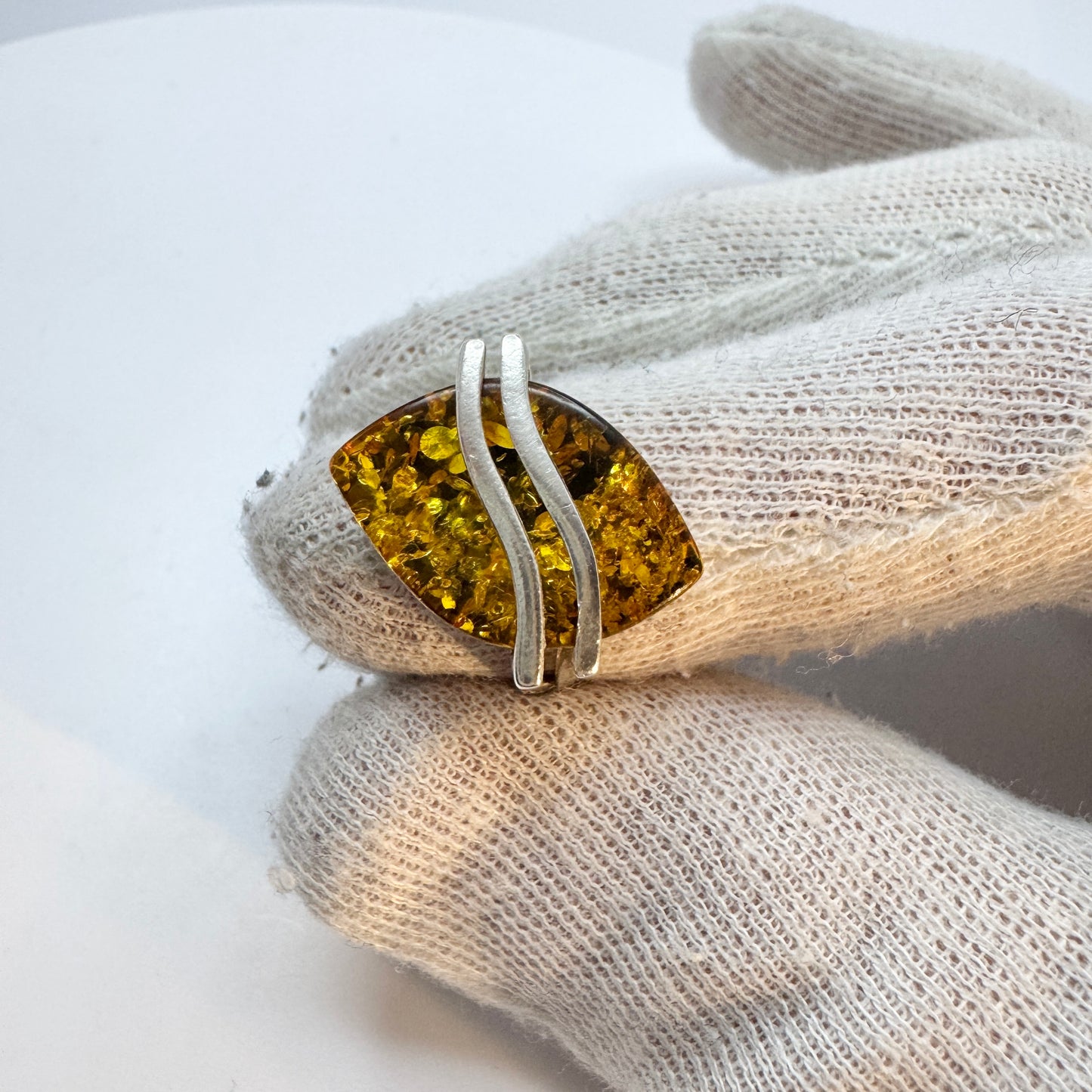 Vintage Sterling Silver Amber Ring. Prob. Poland.