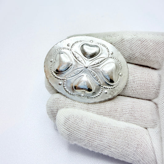 GAB, Sweden 1914. Antique Solid Silver Four Hearts Brooch.