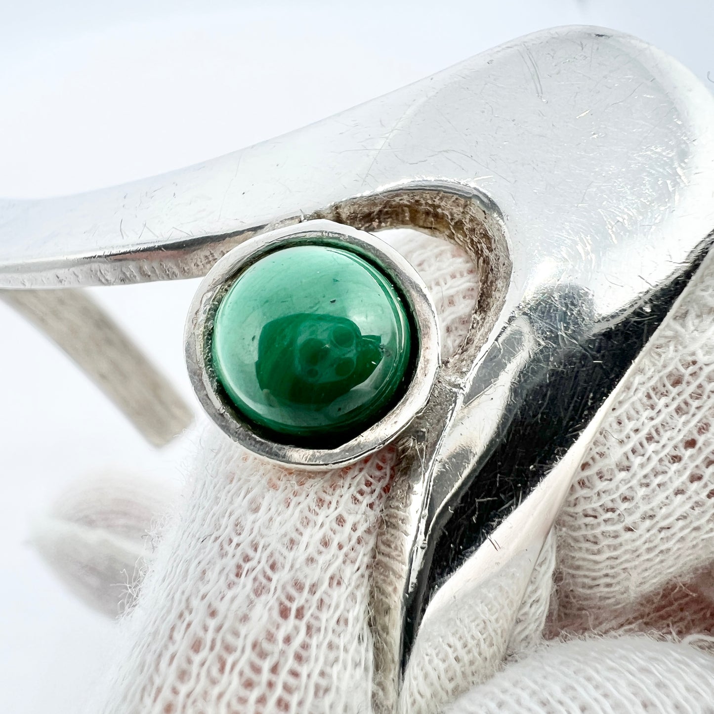 Israel, Vintage Sterling Silver Eilat Stone Cuff Bracelet.