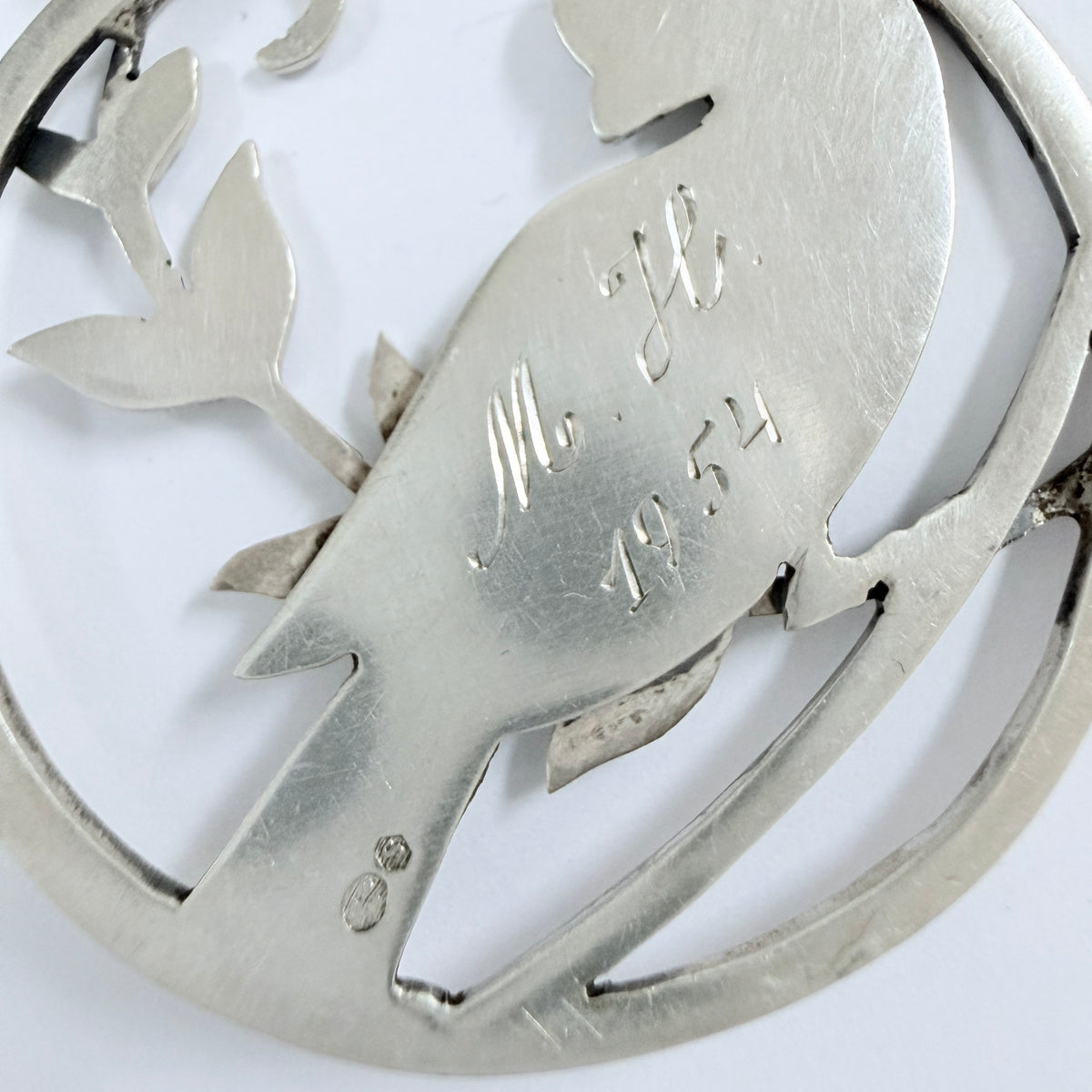 Vintage Mid-century Solid Silver Peace Dove Pendant.