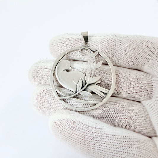 Vintage Mid-century Solid Silver Peace Dove Pendant.