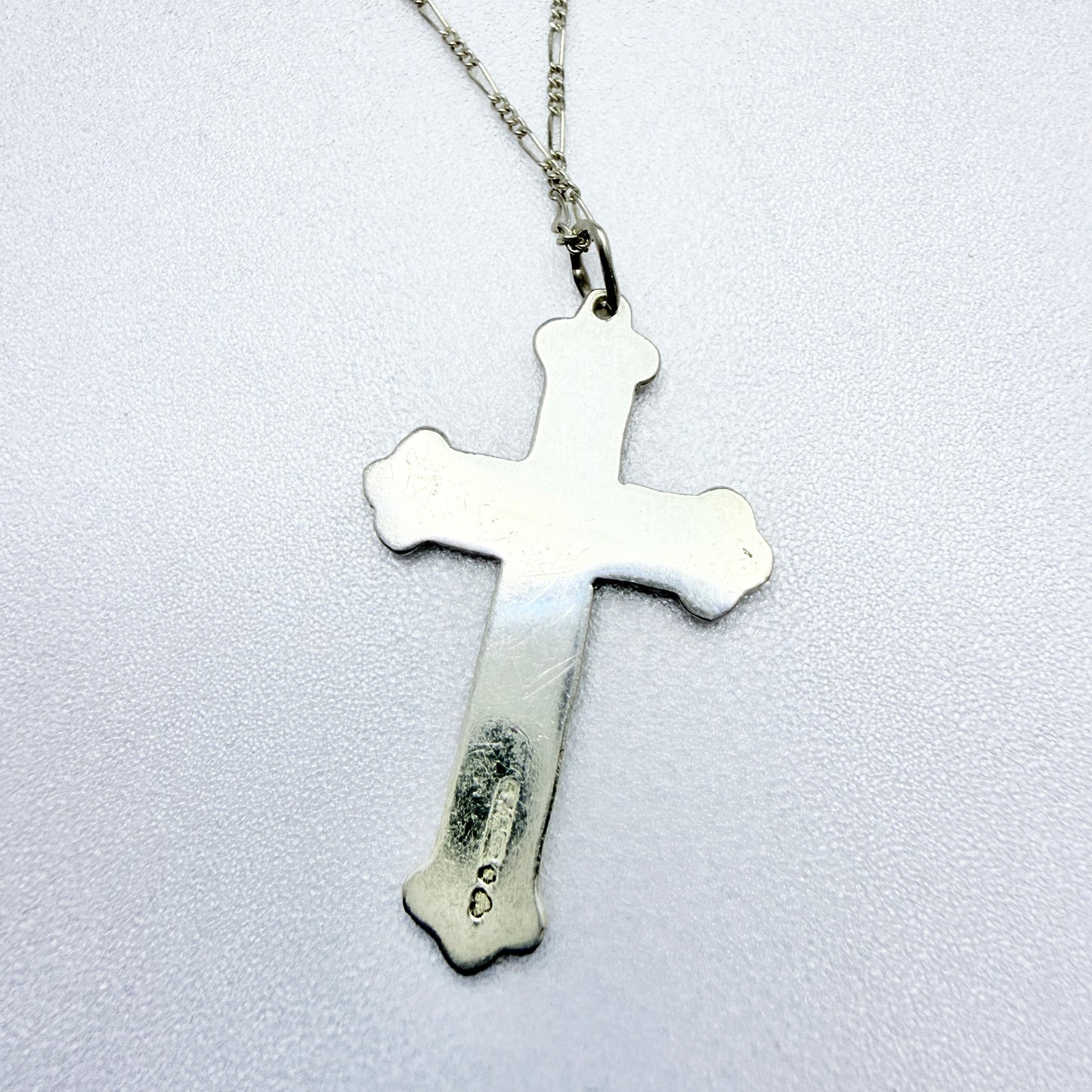 G Kalplan, Sweden c 1950. Vintage Solid Silver Cross Pendant Necklace.