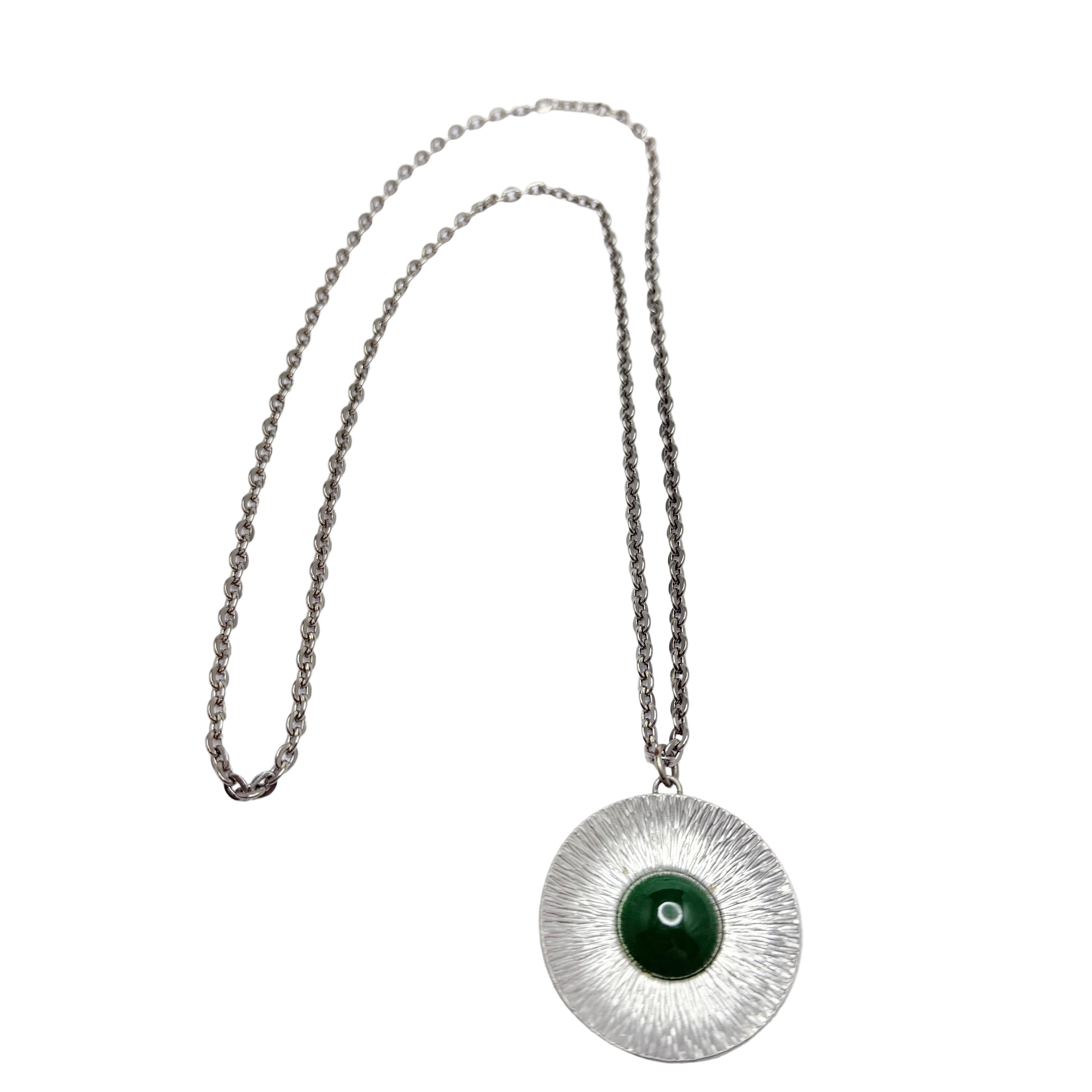 Jørgen Jensen, Denmark ca 1960. Vintage Pewter Green Glass Pendant