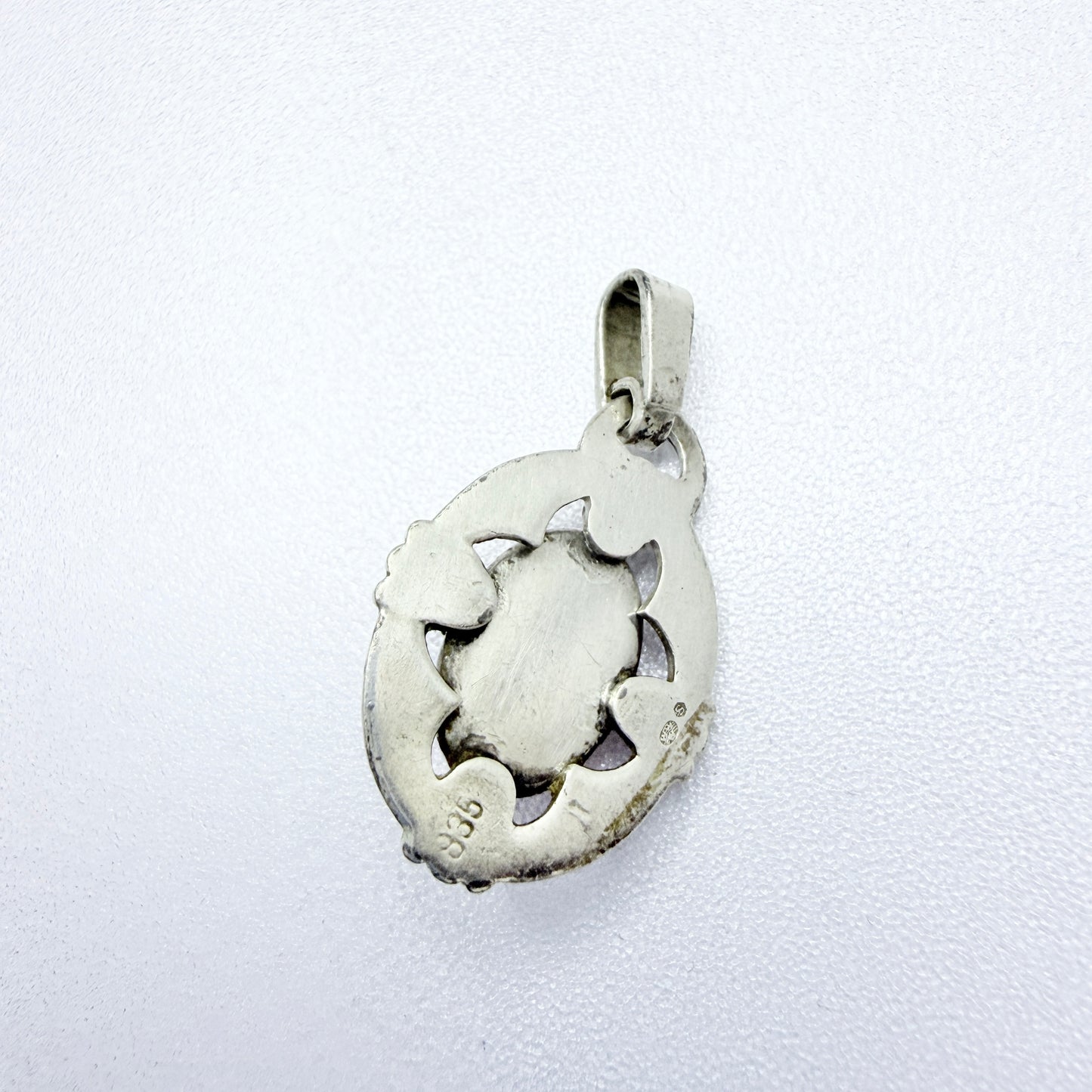 Vintage c 1950s. Solid Silver Rose Quartz Pendant.