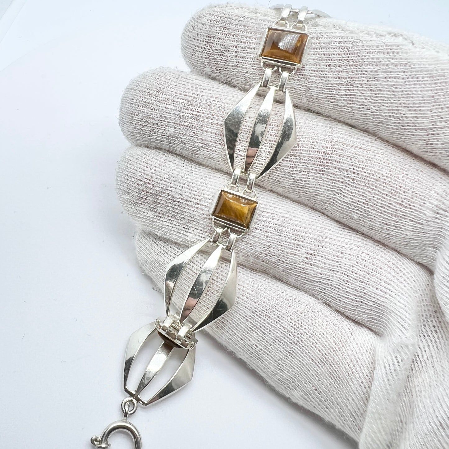 K&L-Kordes Lichtenfels, Germany c 1960s Solid Silver Tiger's-Eye Bracelet.