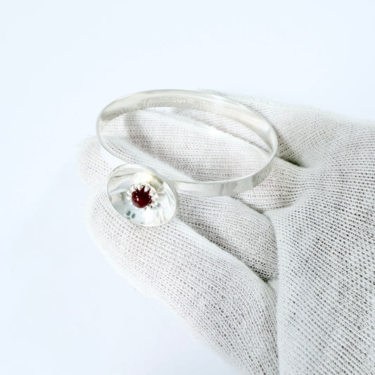 Alton, Sweden 1974. Vintage Sterling Silver Synthetic Ruby Hinged Bangle Bracelet.
