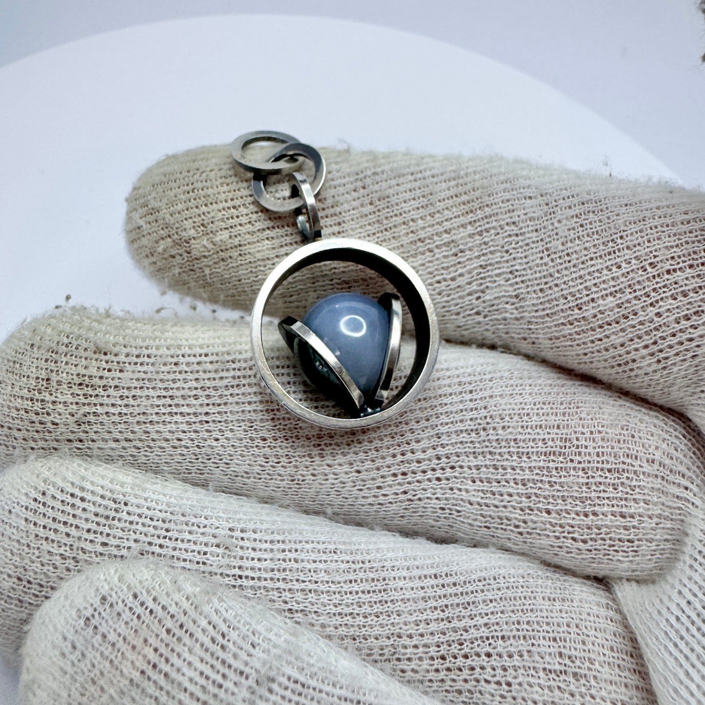 Elis Kauppi, Kupittaan Kulta Finland 1966. Vintage Solid Silver Moss Agate Pendant.