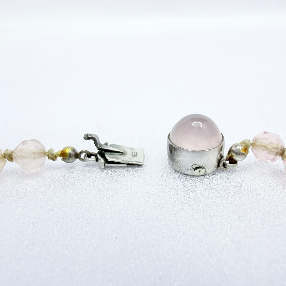 Vintage c 1930s. Solid Silver Rose Quartz Necklace.