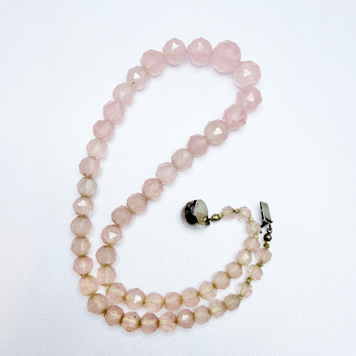 Vintage c 1930s. Solid Silver Rose Quartz Necklace.