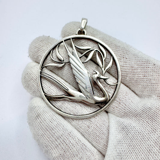 G Dahlgren, Sweden 1947. Large Vintage Sterling Silver Swallow of Peace Pendant