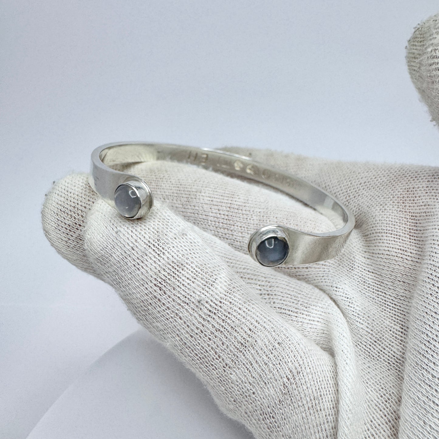 Sweden 1961. Vintage Sterling Silver Moonstone Bracelet Arm Cuff.