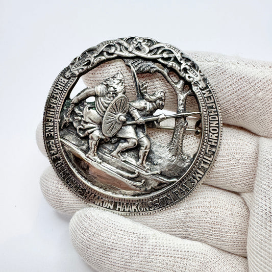 Norway early 1900s. Antique Large Solid Silver The Birkebein Party Brooch