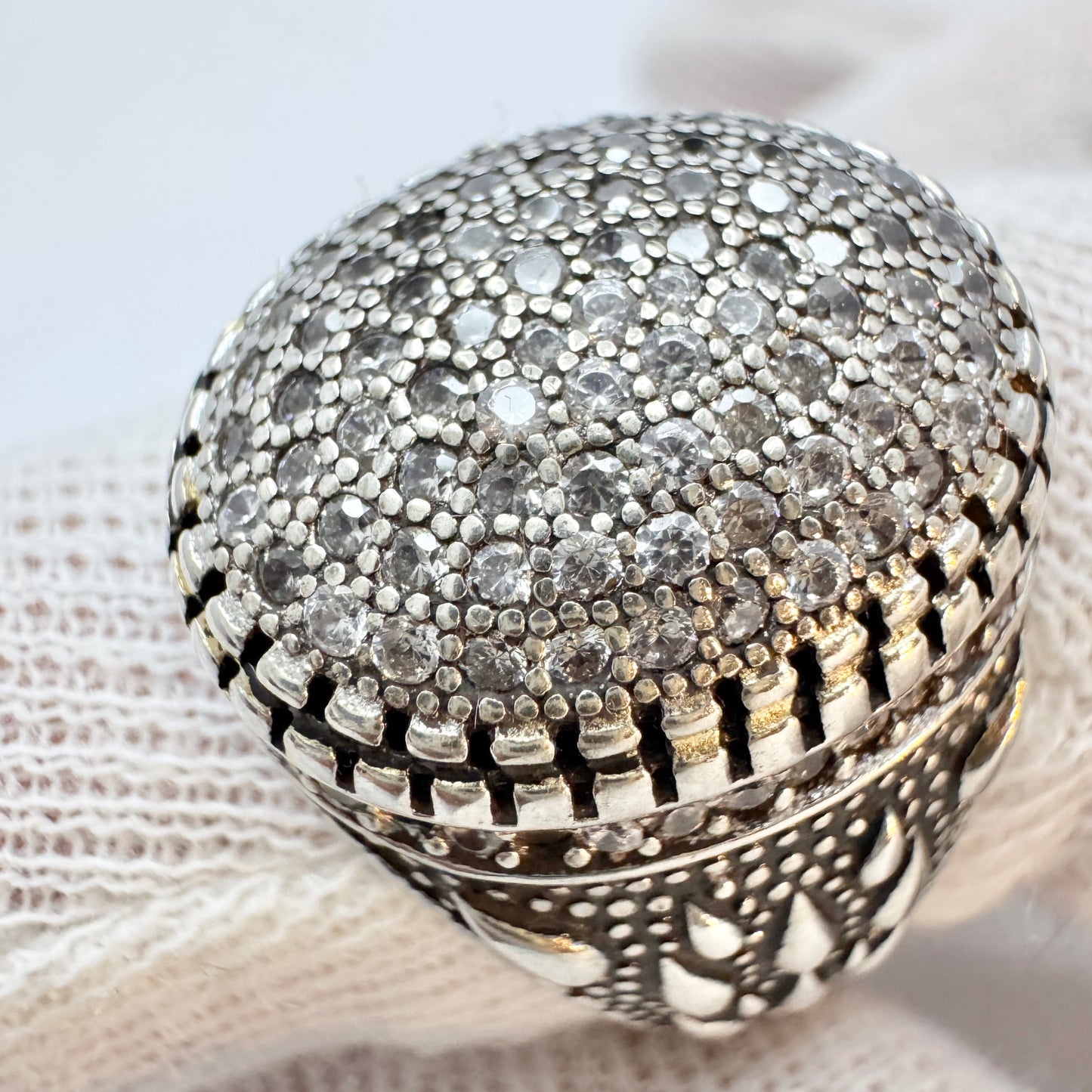 Vintage Sterling Silver Diamond Custer Men's Ring.