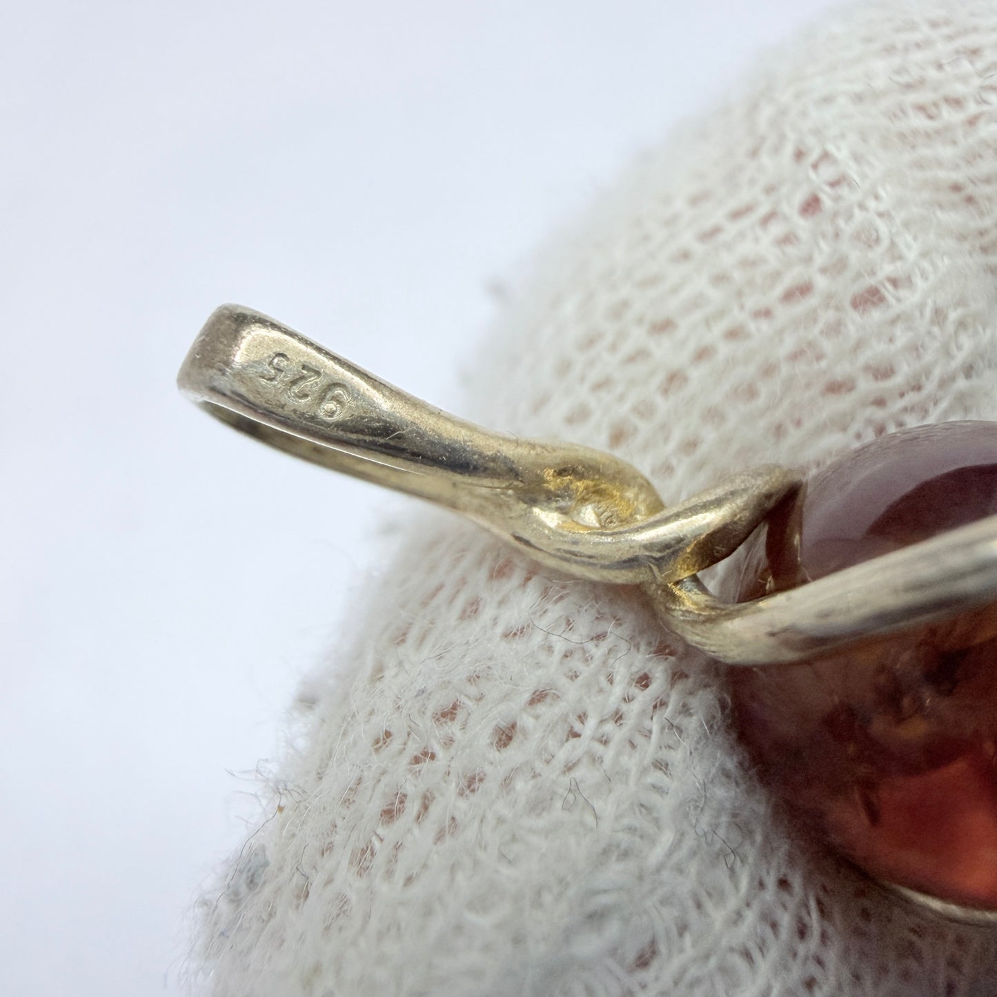 Two Vintage Small Sterling Silver Pendants. Garnets and Amber.