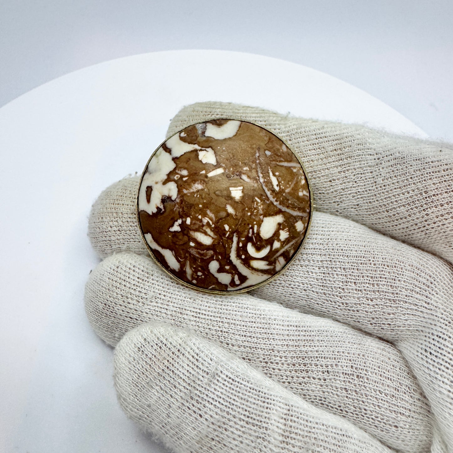 Sweden year 1918. Antique Silver Limestone Marble Brooch.