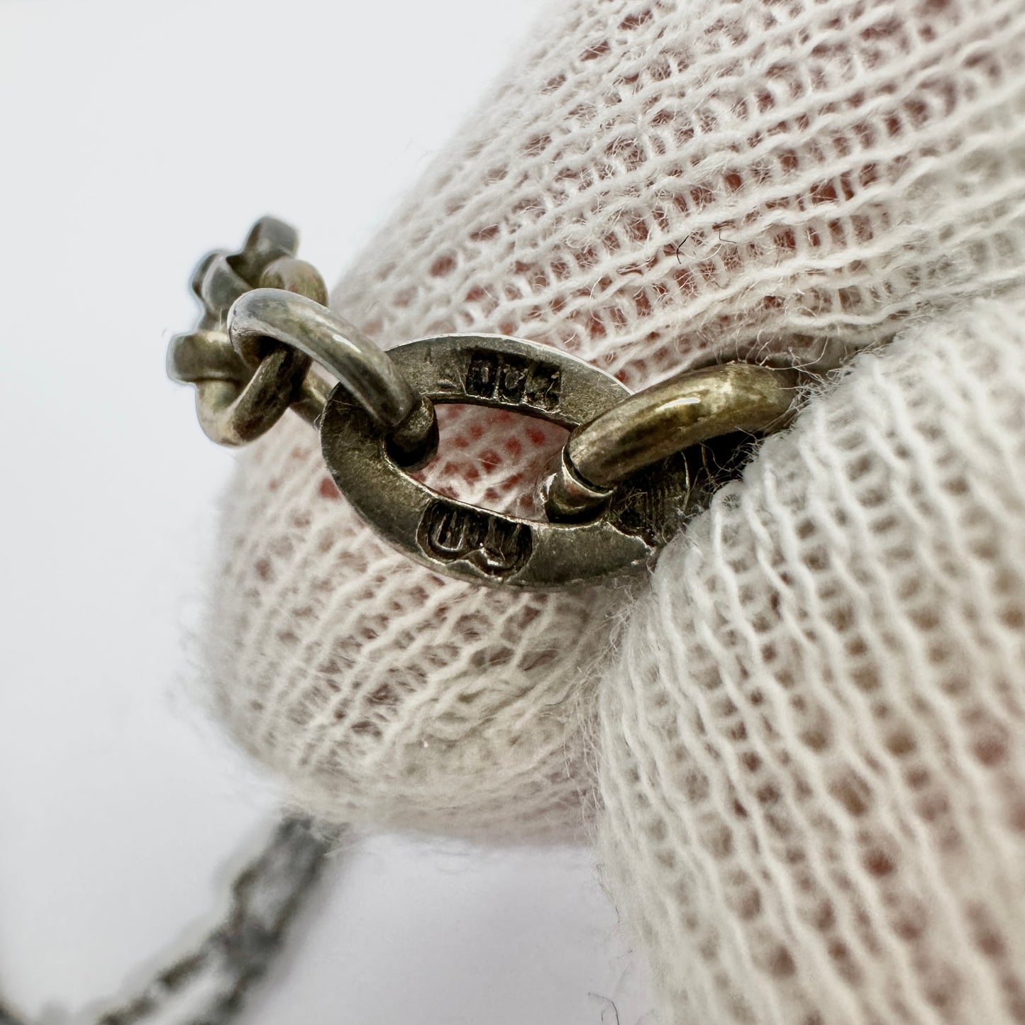 Antique Solid Silver Watch Chain w Slider and Dog Clip in Necklace Length.