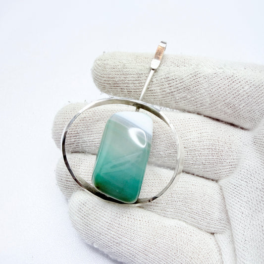 Denmark c 1960s. Sterling Silver Green Agate Pendant.