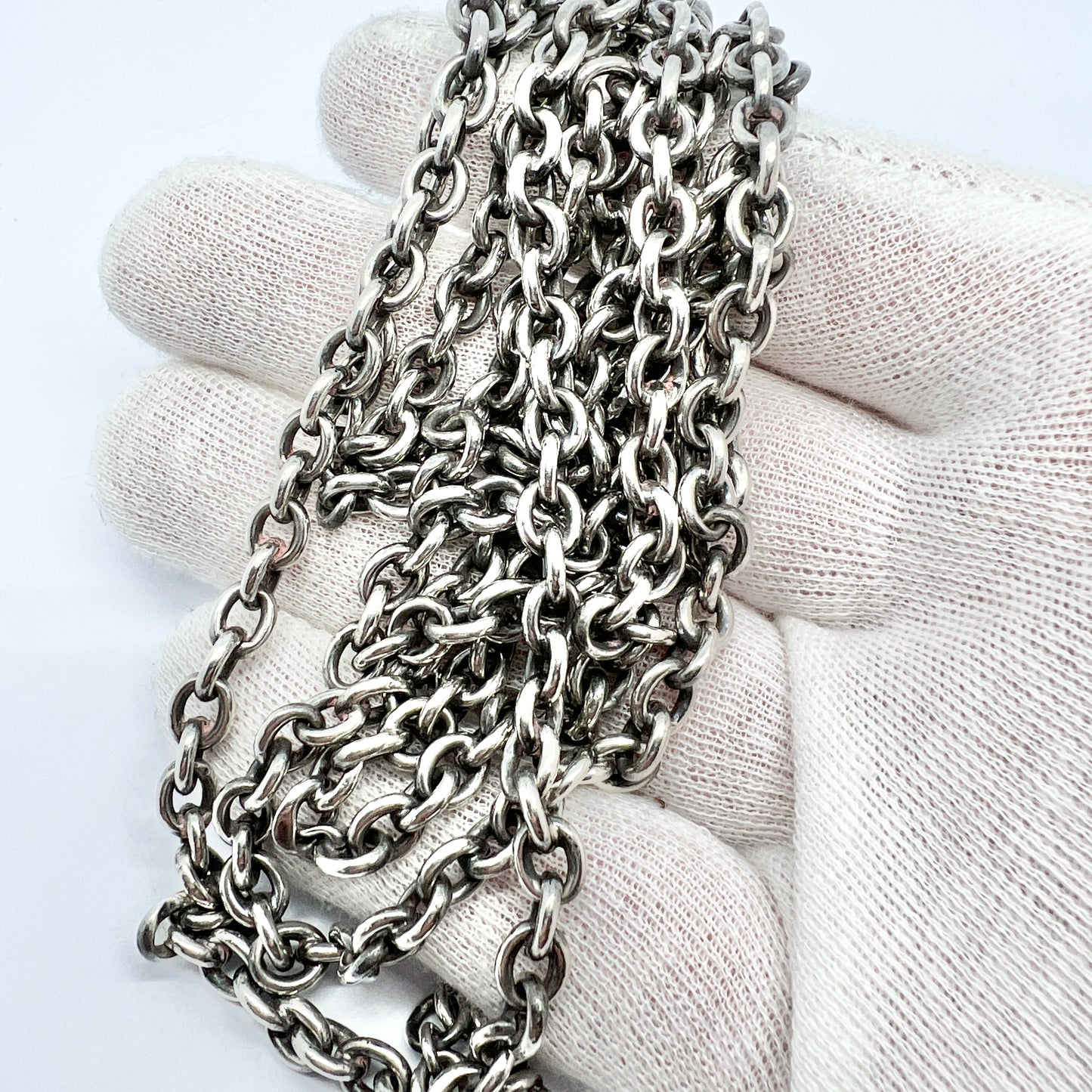Sweden c 1900. Antique 830 Silver 56 inch Longuard Chain Necklace.