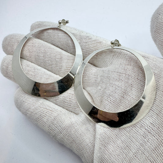 Alton, Sweden 1980s. Very Large Vintage Sterling Silver Earrings.