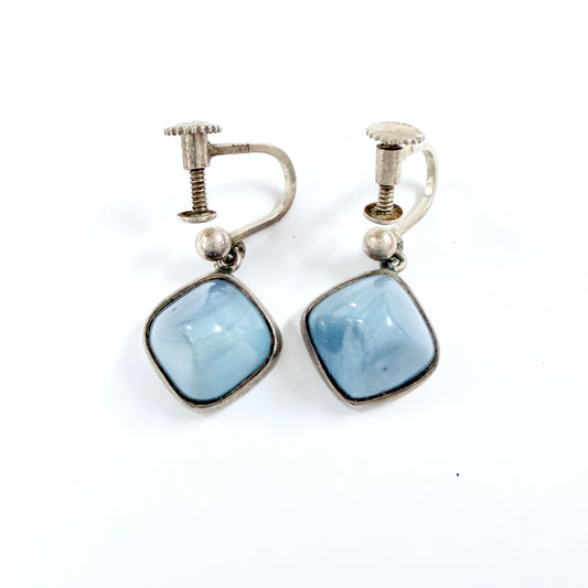 Victor Janson, Sweden 1950-60s. Solid SIlver Bergslagen-stone Earrings.