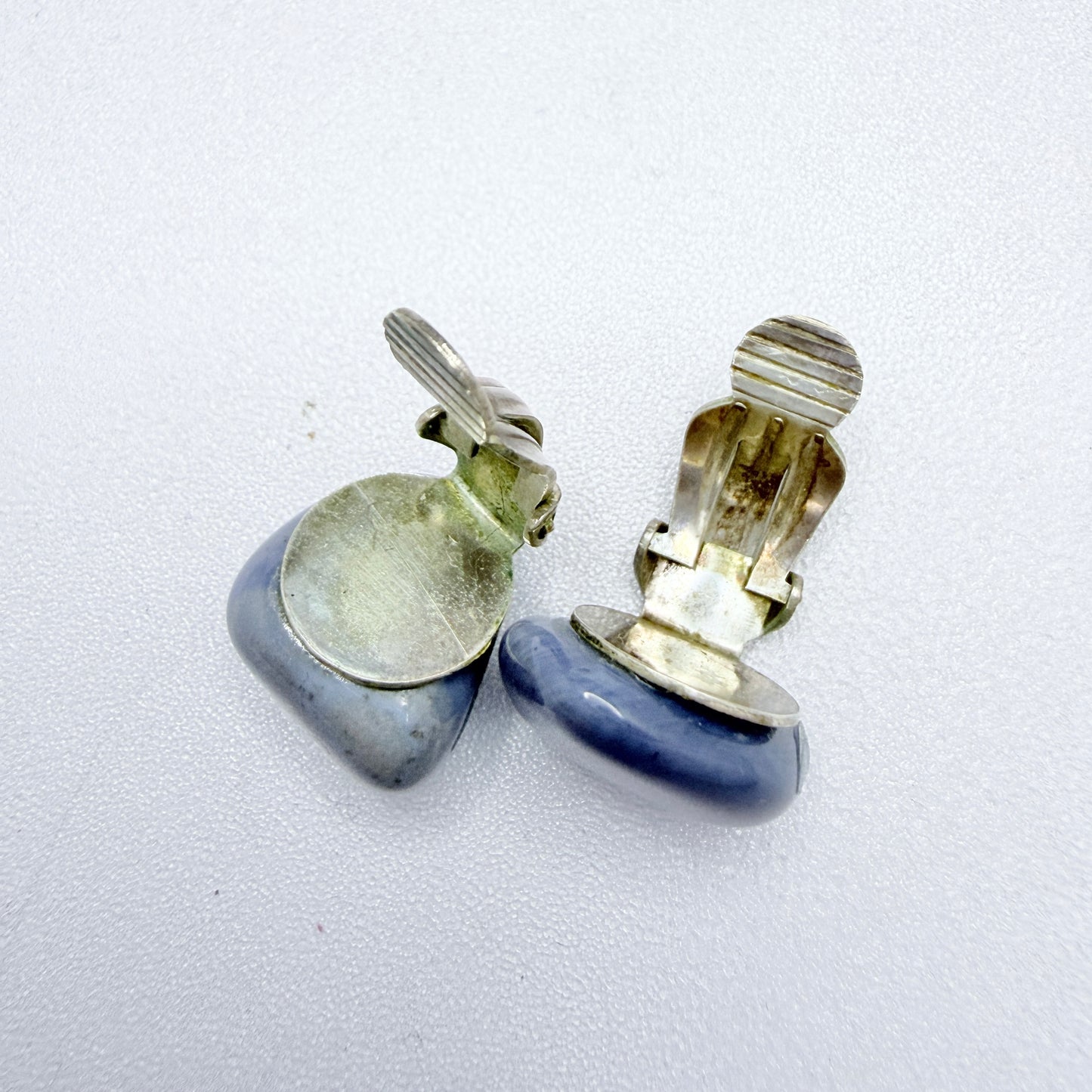 Sweden ca 1960s. Vintage Bergslagen-stone Silver Clip-on Earrings.