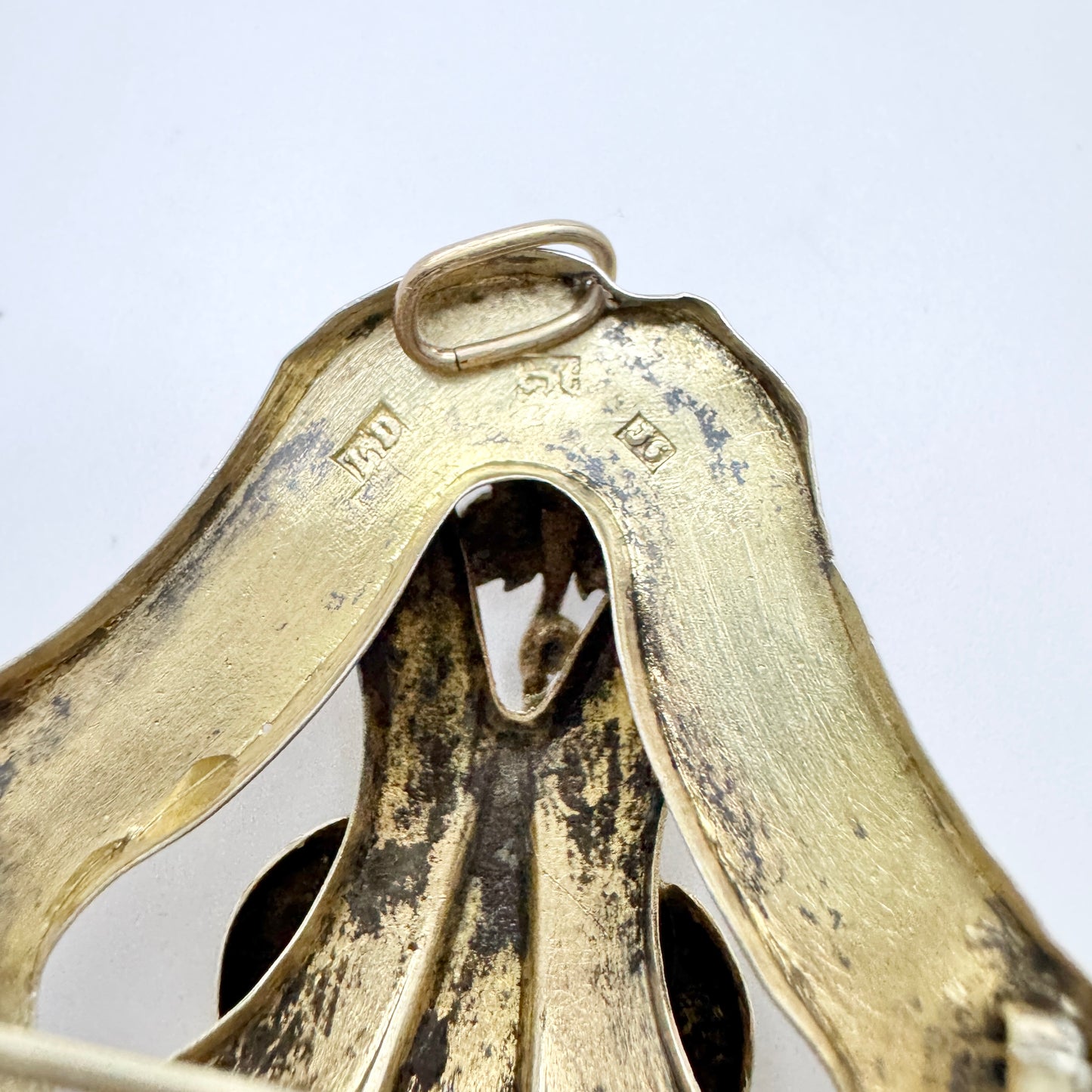 Sweden 1887. Antique Victorian Gilt Solid Silver Brooch Pendant.