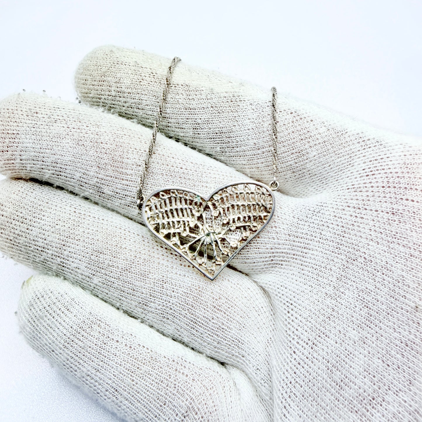 NOR, Finland ca 1980s. Vintage Solid Silver Heart Pendant Necklace.