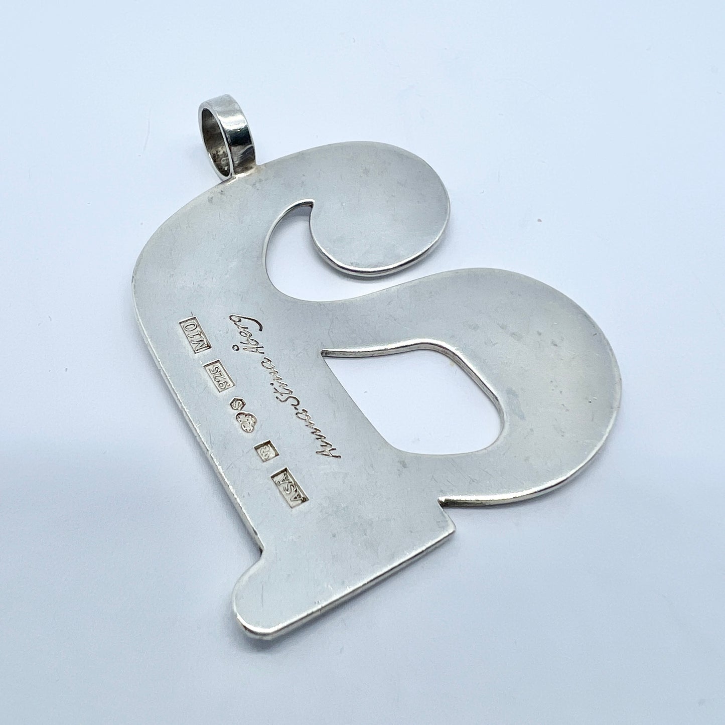 Anna-Stina Åberg, Sweden 1986. Vintage Sterling SIlver Large Letter a Pendant. Signed.