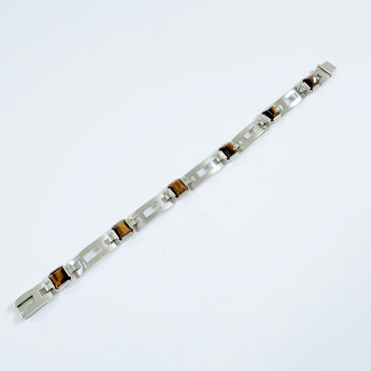 K&L-Kordes Lichtenfels, Germany c 1960s. Vintage Solid Silver Tiger's Eye Bracelet.