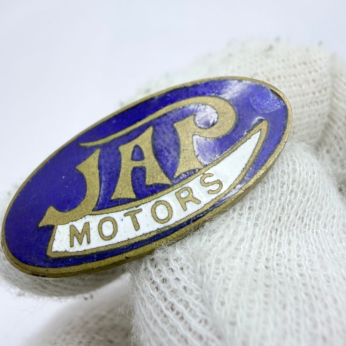 JAP Motors. Birmingham. Vintage Gilt Metal Enamel Pin.