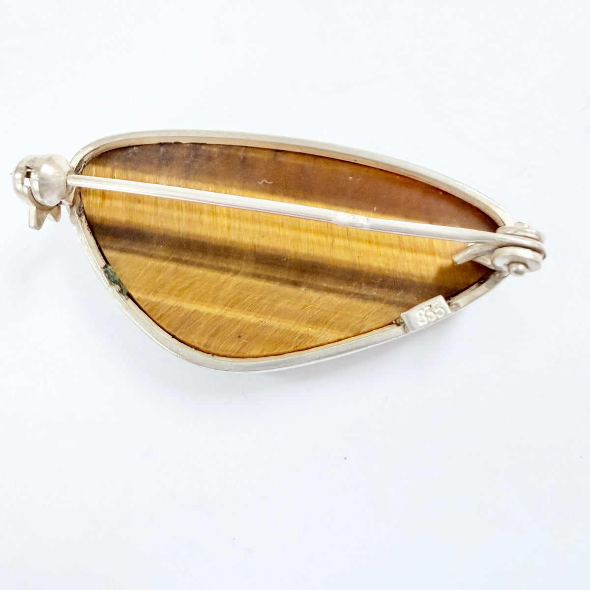 Vintage c 1960s Solid SIlver Tiger's Eye Brooch.