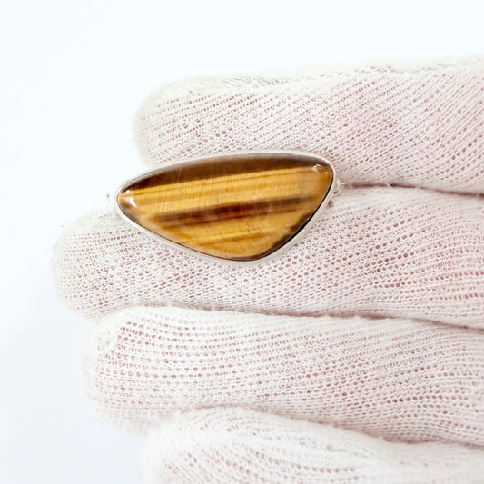 Vintage c 1960s Solid SIlver Tiger's Eye Brooch.
