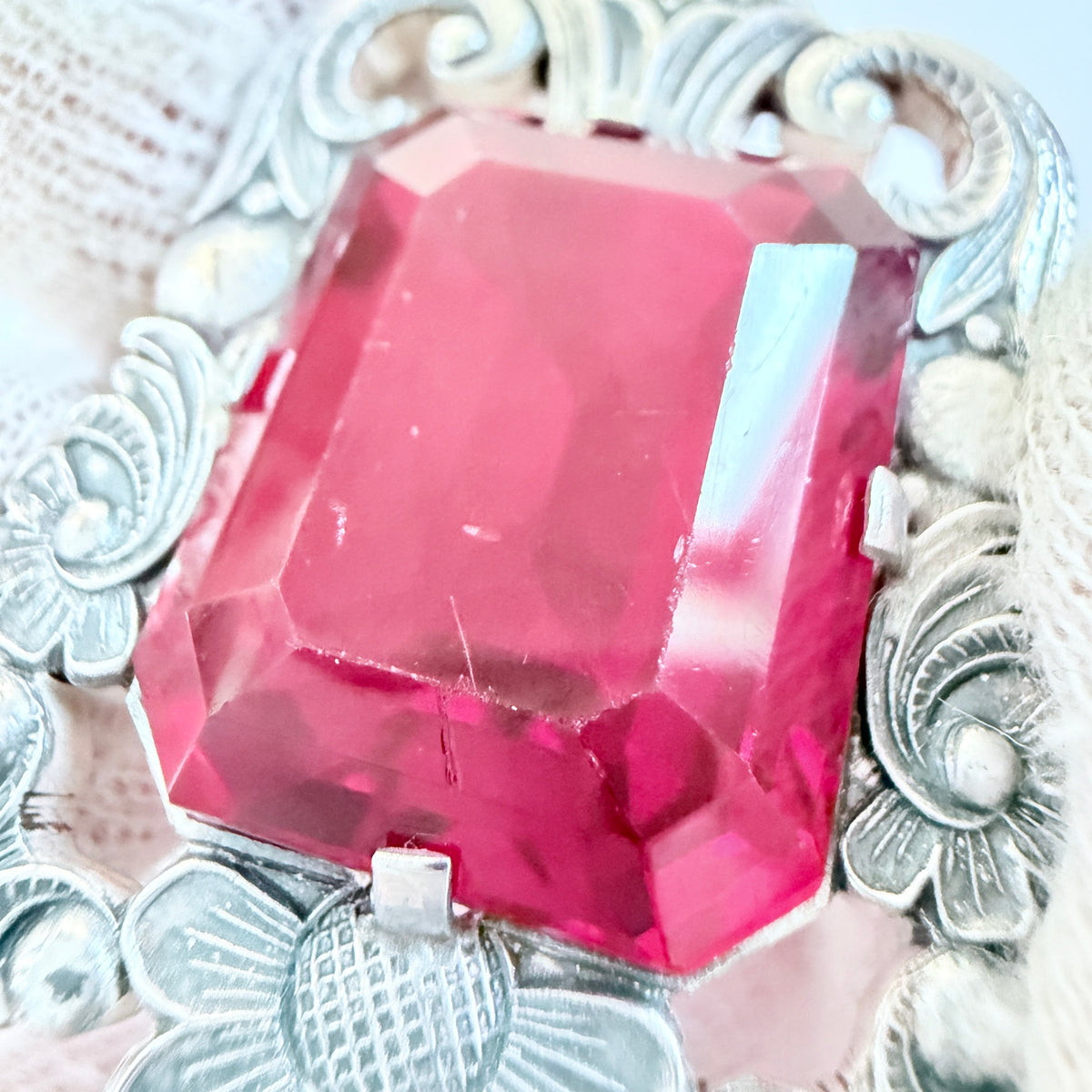Per Emilson, Sweden 1948. Chunky Vintage Solid Silver Intense Red Glass Pendant.