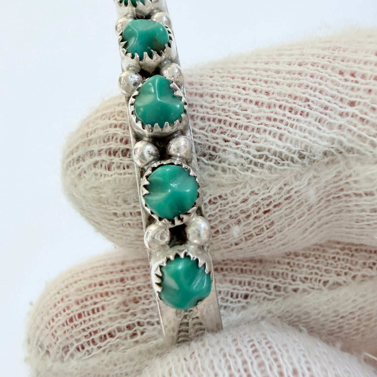 L J Lonasee. Vintage Native American Sterling Silver Turquoise Bracelet.