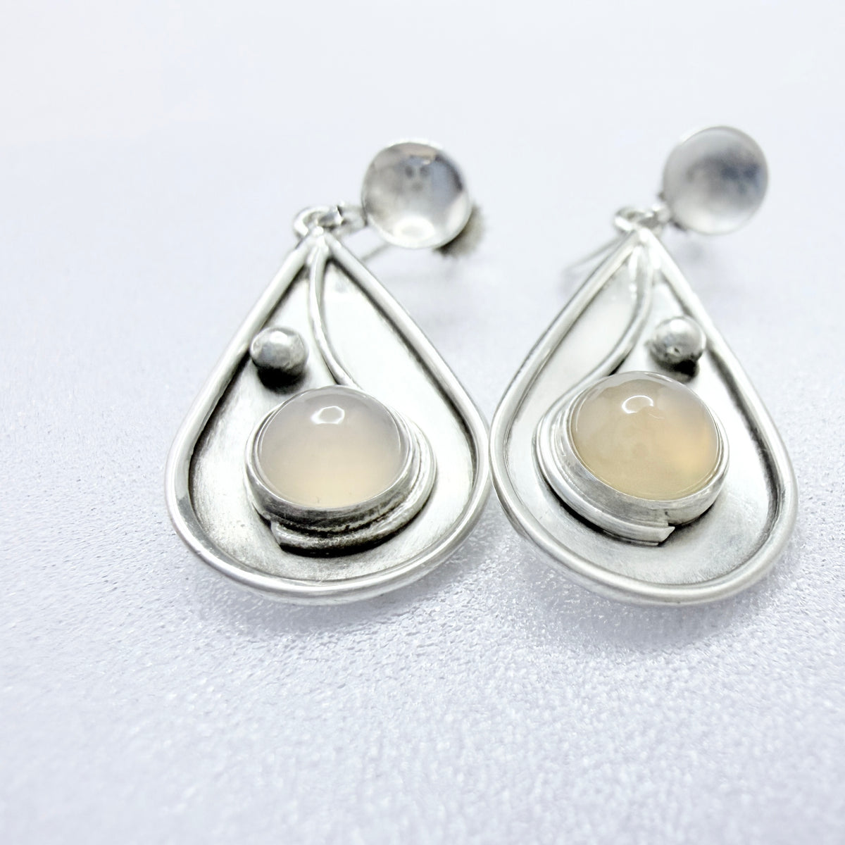 Elsbri Börje Sam, Sweden 1955. Vintage Solid Silver Quartz Earrings.