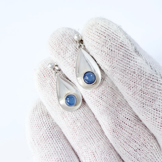 Sweden c 1960s. Solid Silver Chalcedony Earrings.
