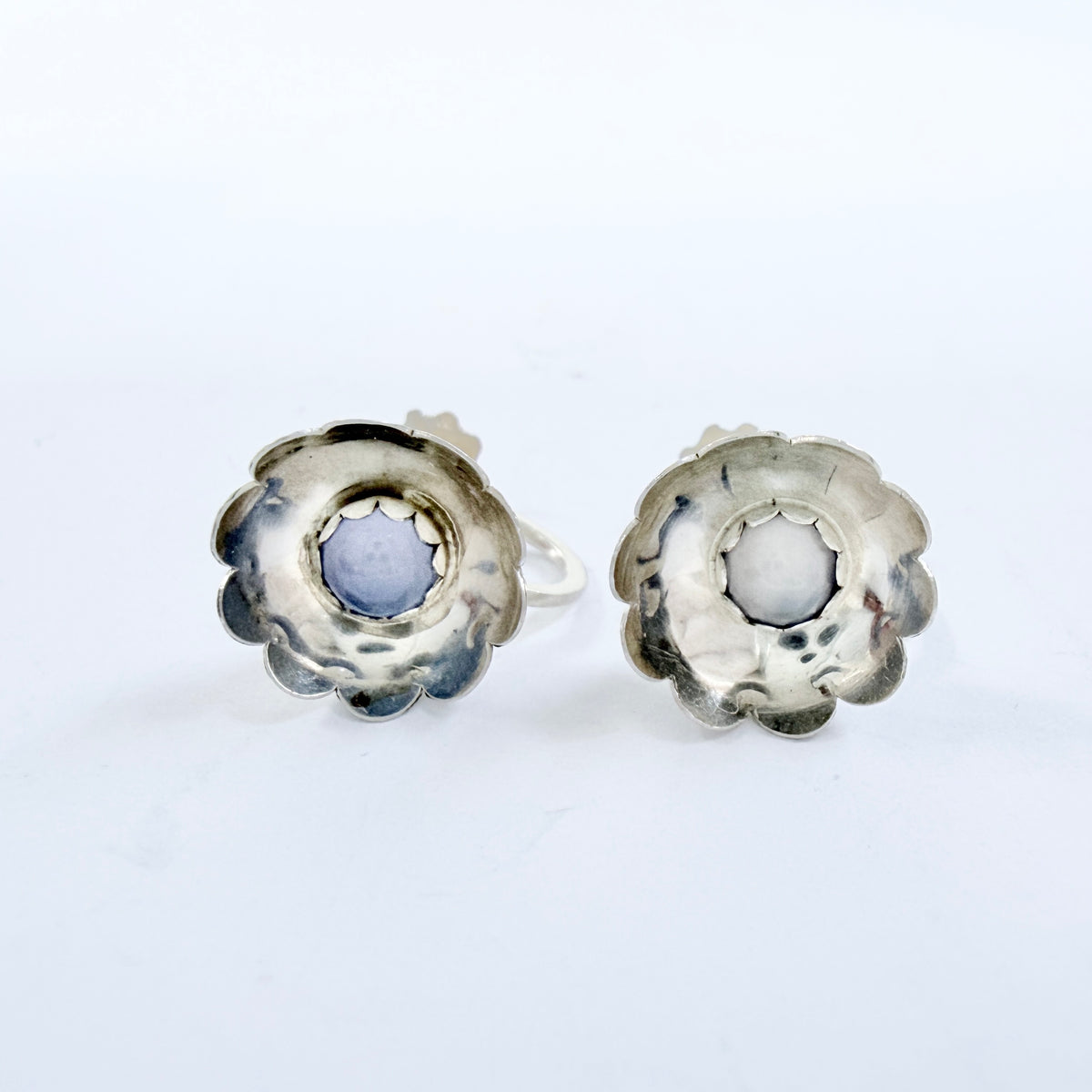 Raag & Havam, Sweden 1957. Vintage Solid Silver Chalcedony Earrings.