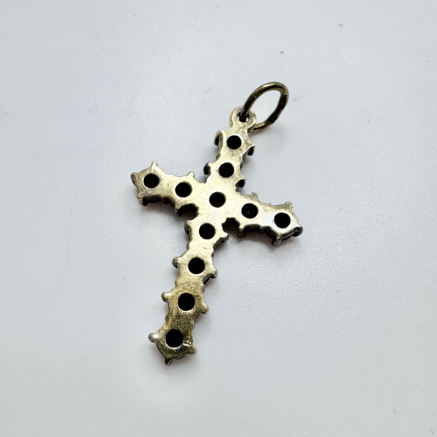 Early - Mid 1900s. Gilt Solid Silver Garnet Cross Pendant.