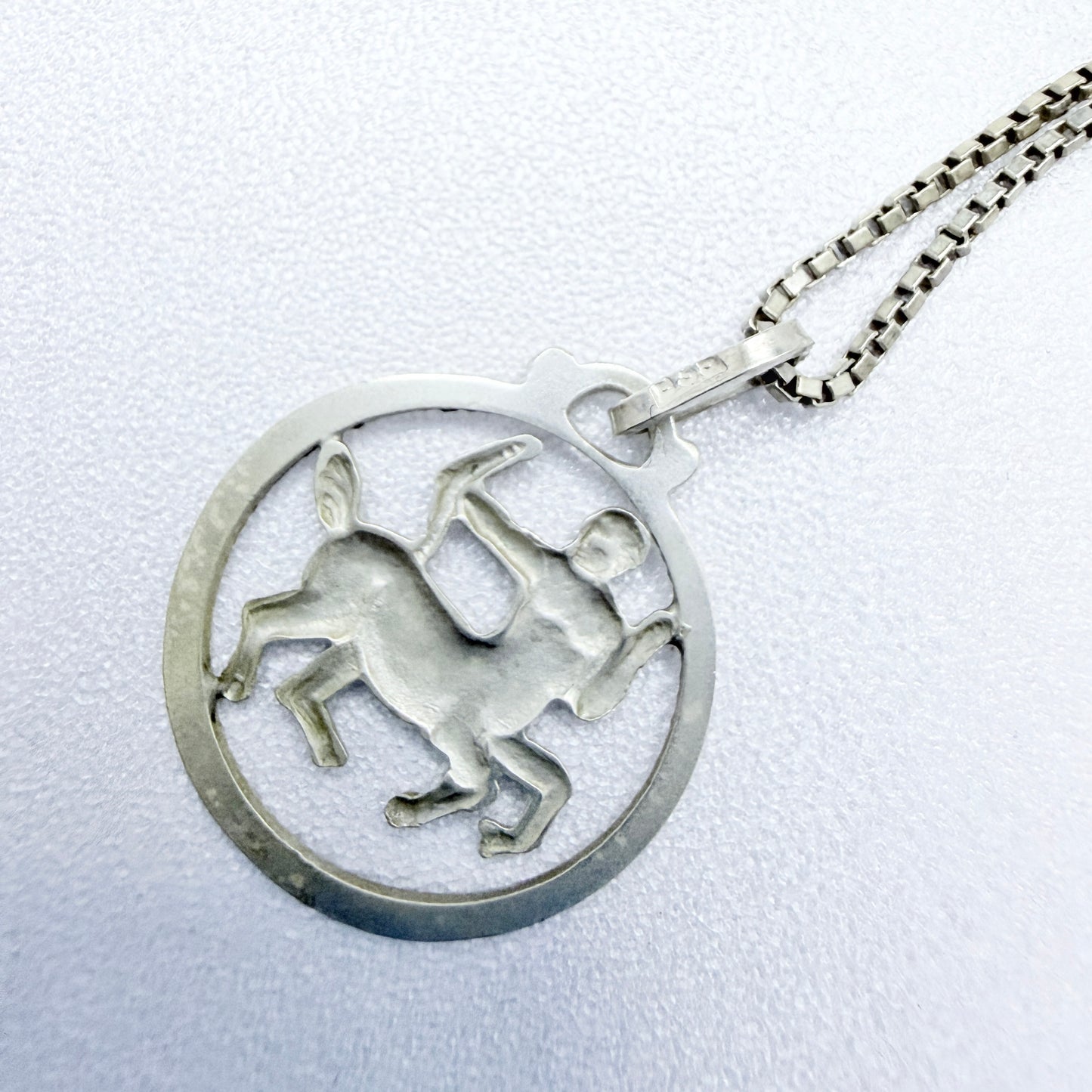 Vintage Solid Silver Zodiac Sagittarius Pendant Necklace