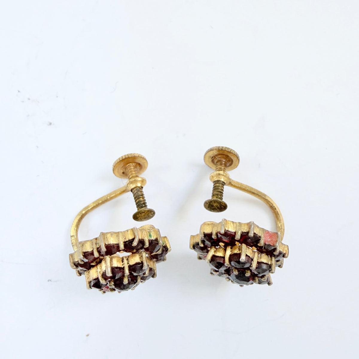 Czechoslovakia. Vintage Bohemian Garnet Gilt Metal Earrings