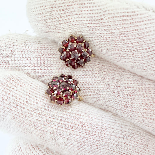 Czechoslovakia. Vintage Bohemian Garnet Gilt Metal Earrings