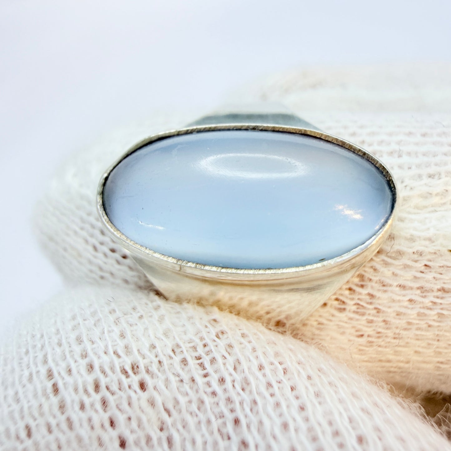 Ulrich, Denmark 1960-70s Vintage Sterling Silver Chatoyant Blue Glass Ring.