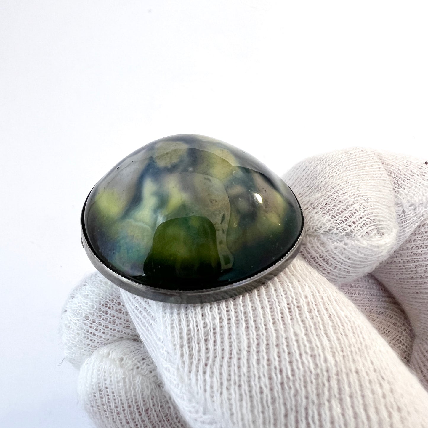 Japan, Vintage Solid Silver Art Glass (?) Brooch. Signed.