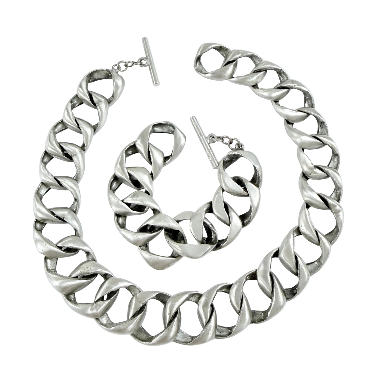 Sweden 1970s. Massive 260gram / 9.17oz Pewter Toggle Clasp Necklace and Bracelet.