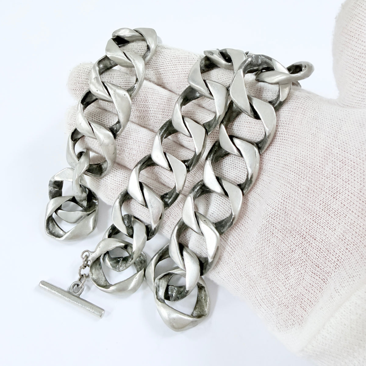 Sweden 1970s. Massive 260gram / 9.17oz Pewter Toggle Clasp Necklace and Bracelet.