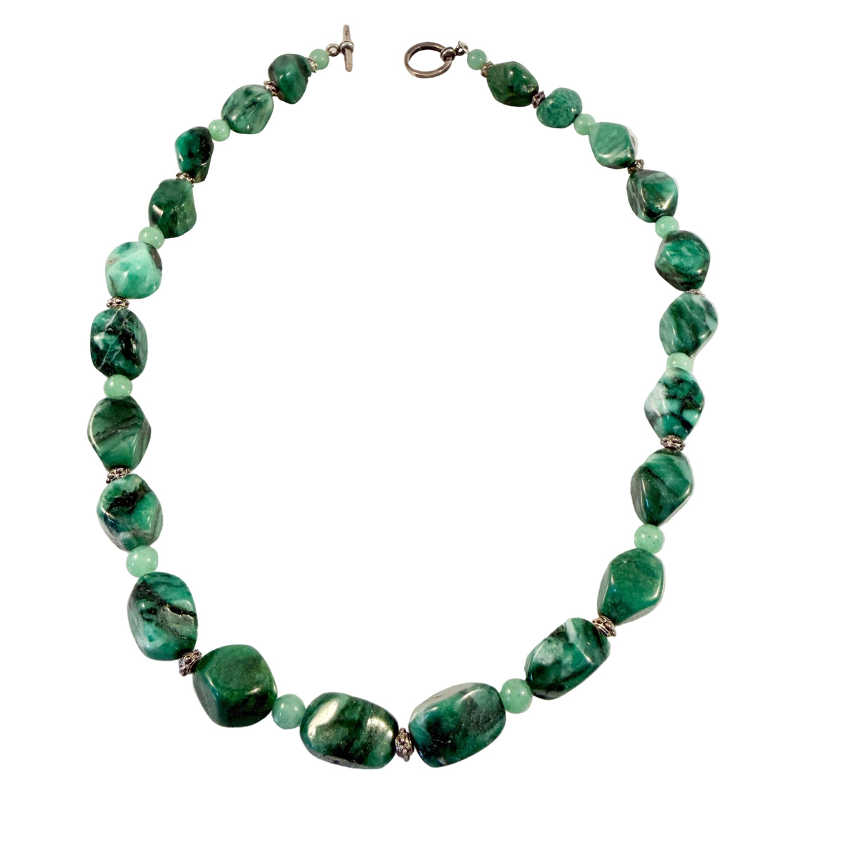 Vintage Sterling Silver Agate Aventurine Necklace.