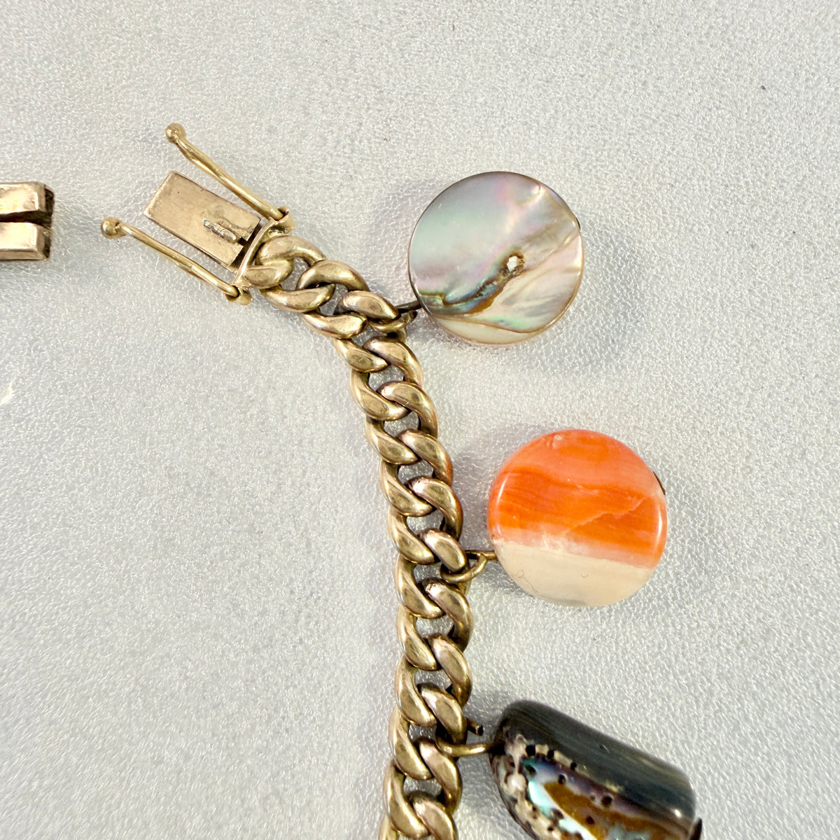 Vintage 8k Gold Multi Shell Stone Bracelet.