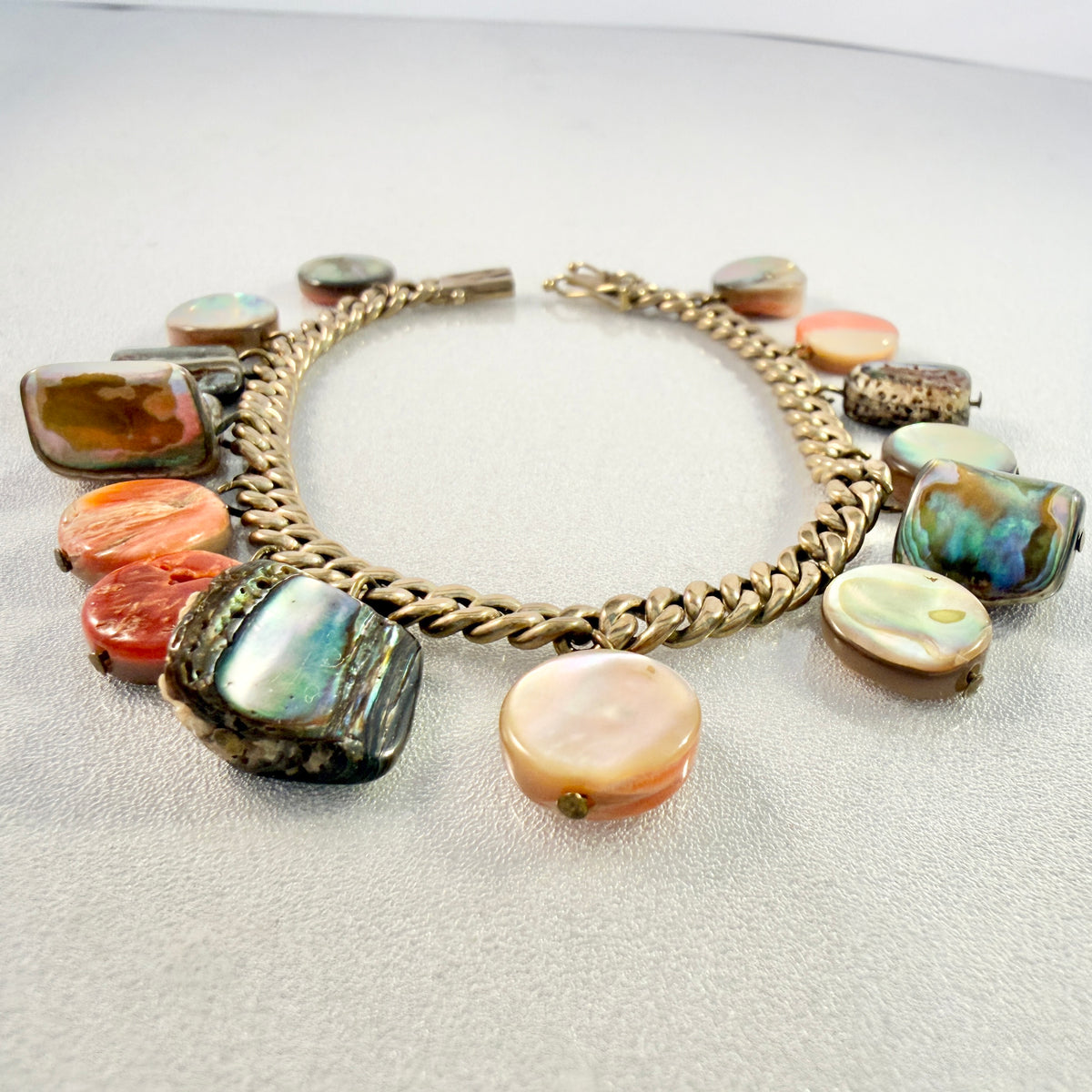 Vintage 8k Gold Multi Shell Stone Bracelet.