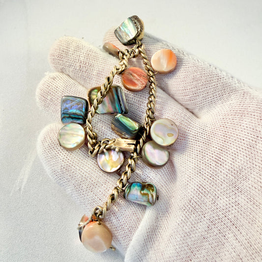 Vintage 8k Gold Multi Shell Stone Bracelet.