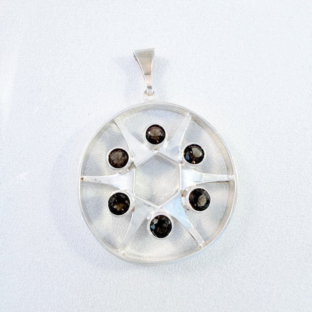 Salovaara, Finland early 1970s. Vintage Sterling Silver Smoky Quartz Pendant.
